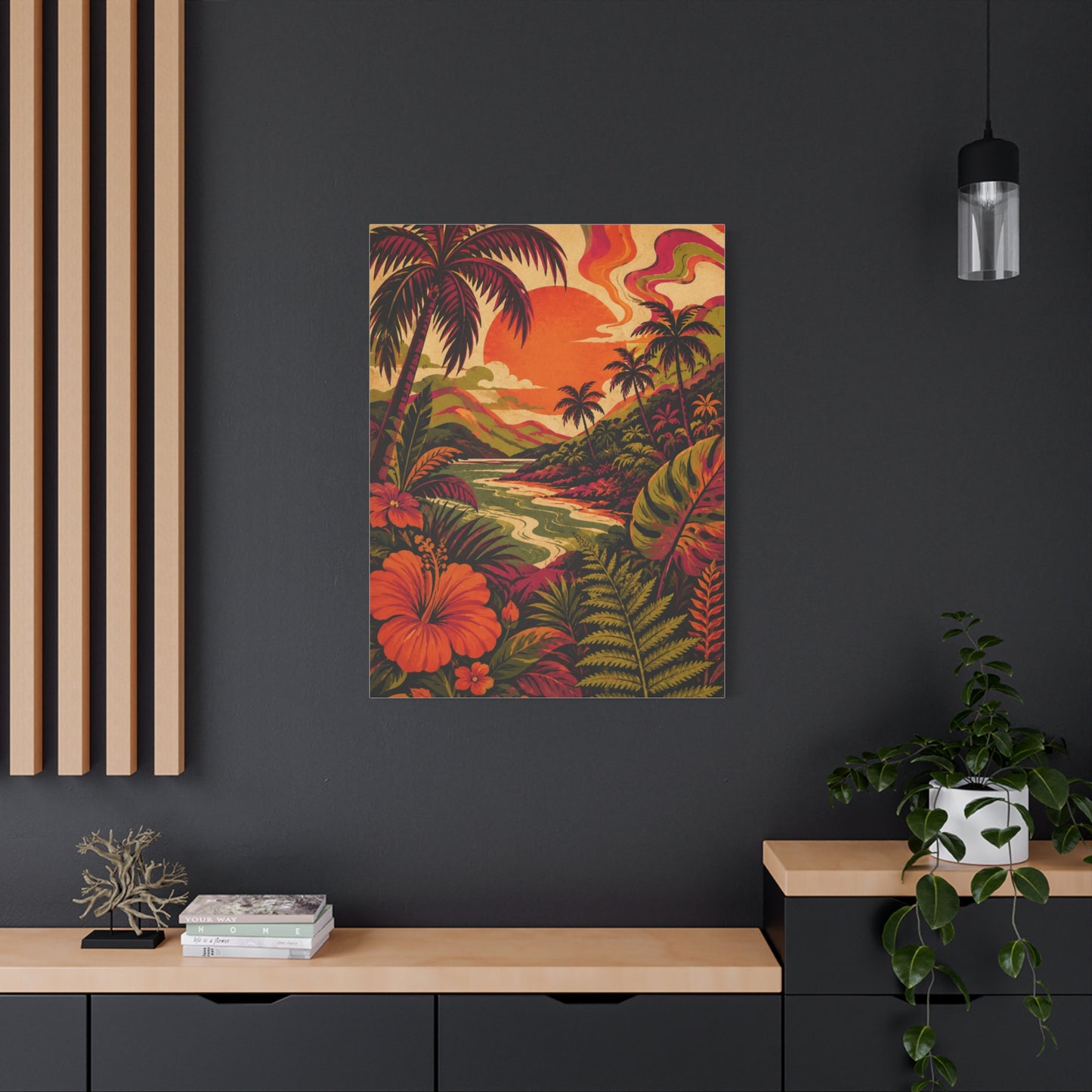 Vintage Tropical Valley Sunset Landscape Wall Art & Canvas Print