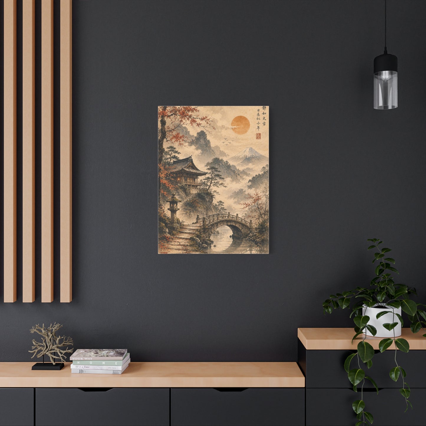Kyoto Temple Bridge Mist Landscape Wall Art & Canvas Print