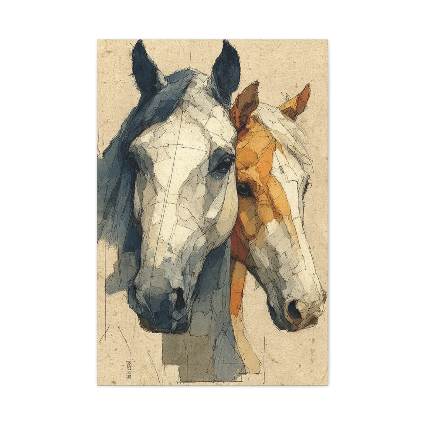 Dual Horse Portrait Sketch Wall Art & Canvas Print