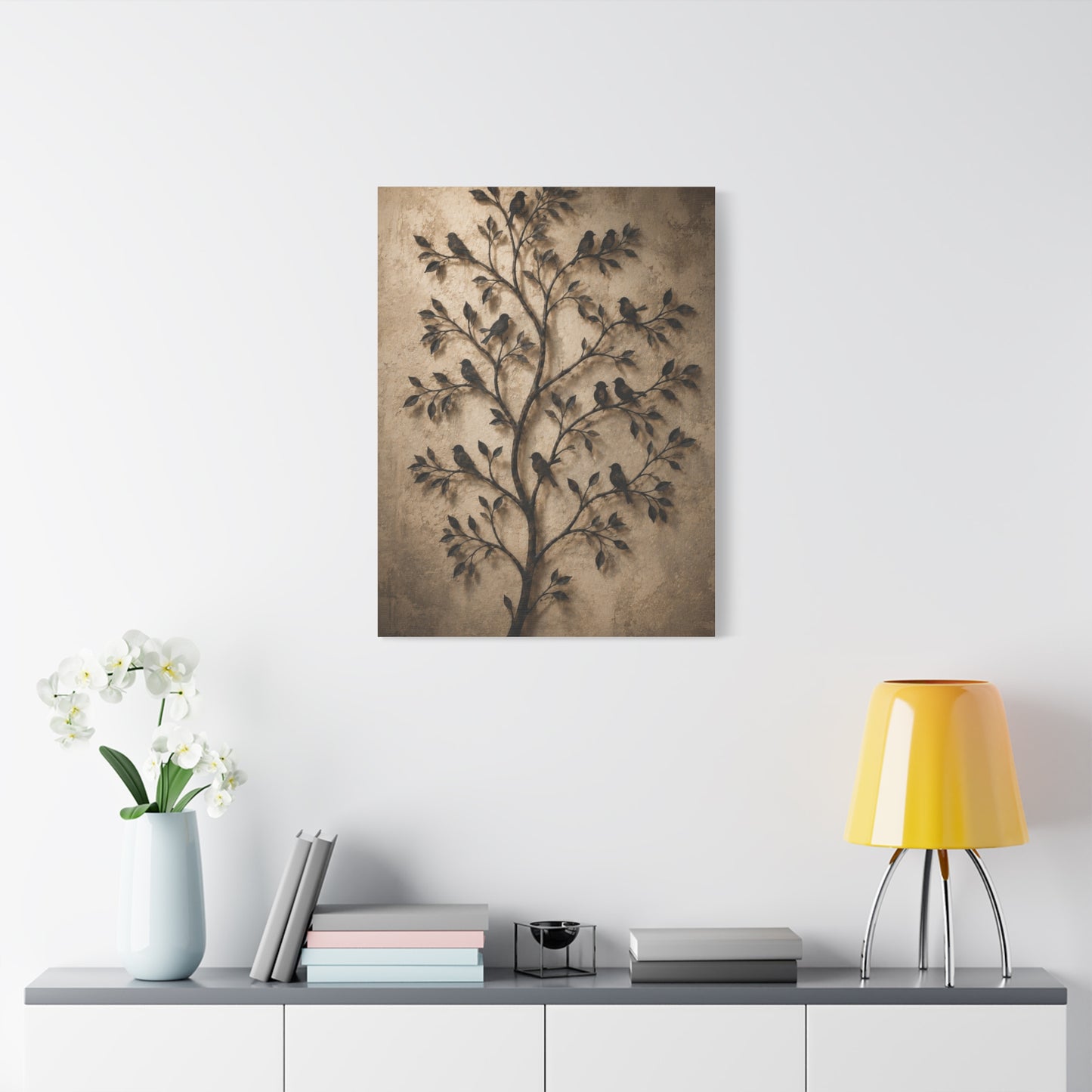 Minimal Metal Branch Birds Silhouette Trees Wall Art & Canvas Print