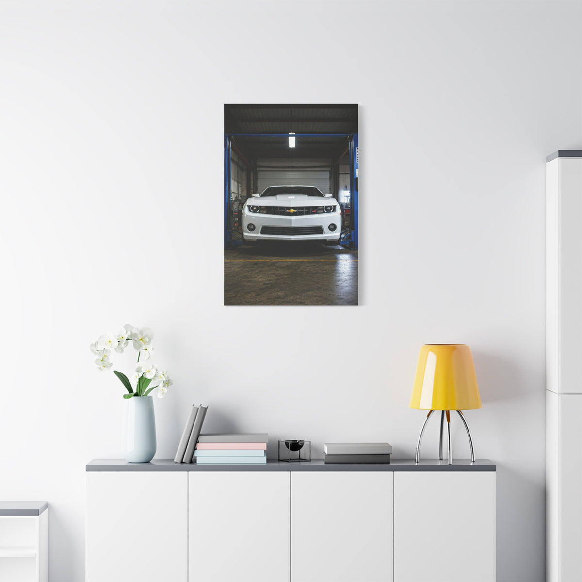 Chevrolet Camaro SS Hydraulic Lift Workshop Scene Wall Art & Canvas Prints