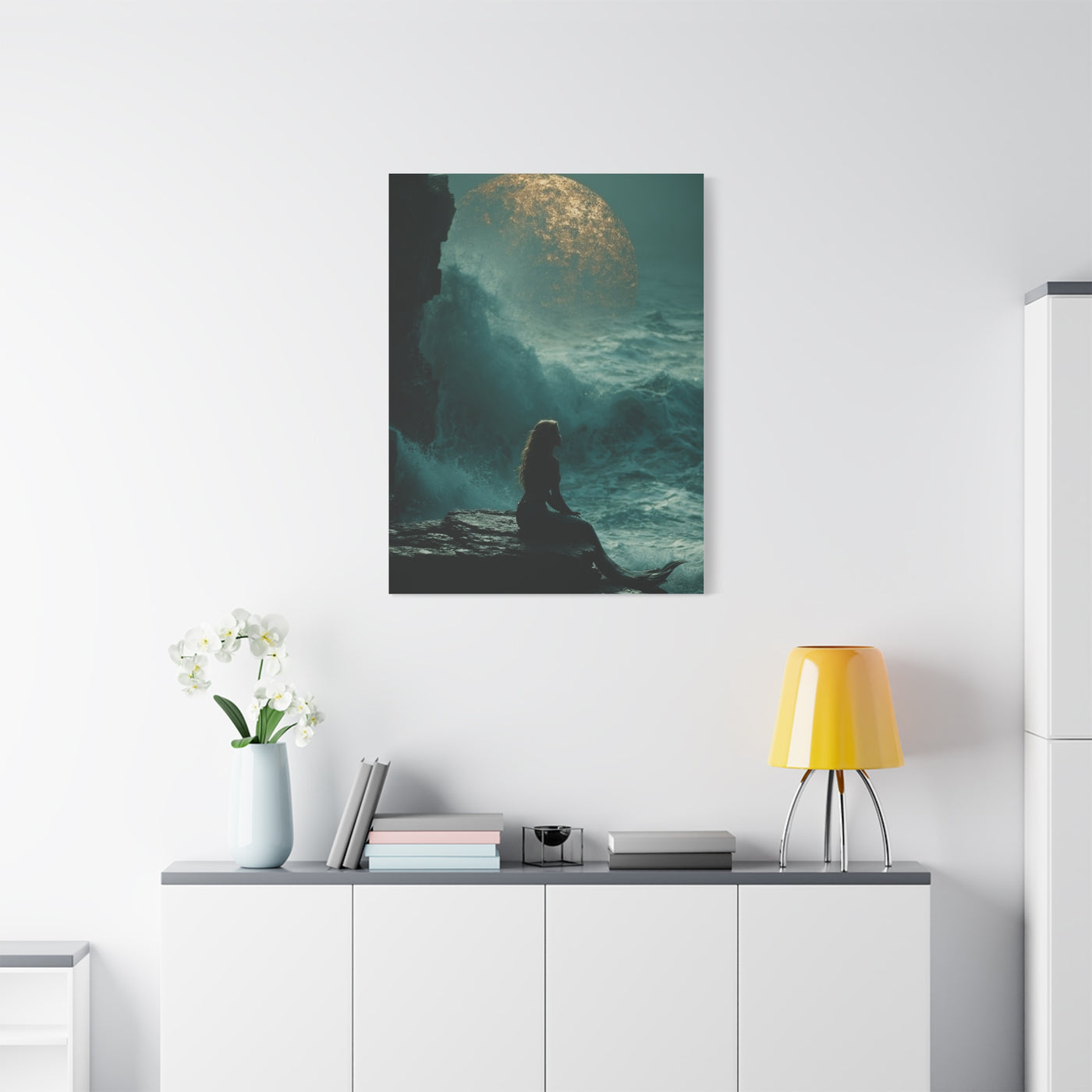 Golden Moon Ocean Silhouette Wall Art & Canvas Print