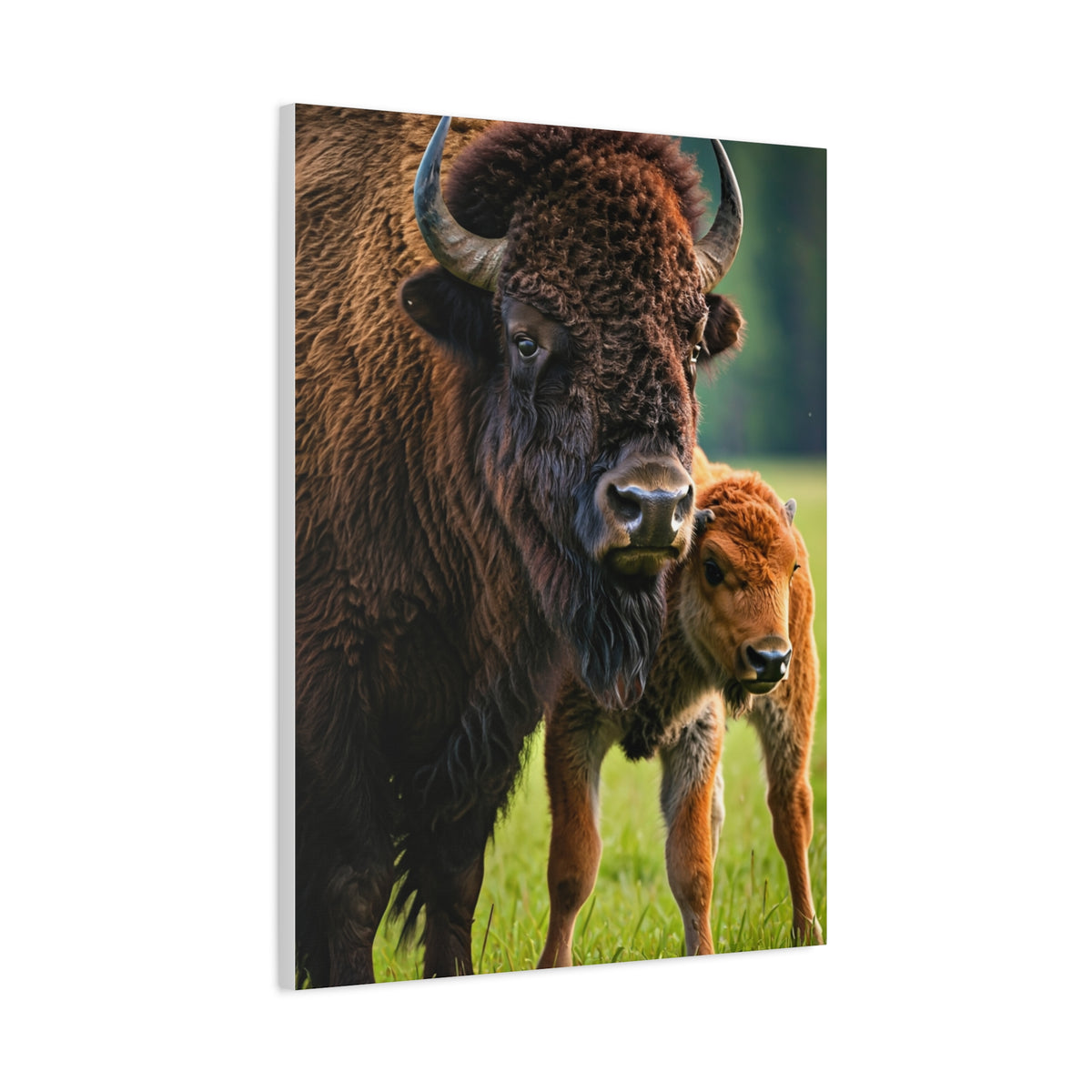 American Bison with Calf in Prairie Light Wall Art & Canvas Print