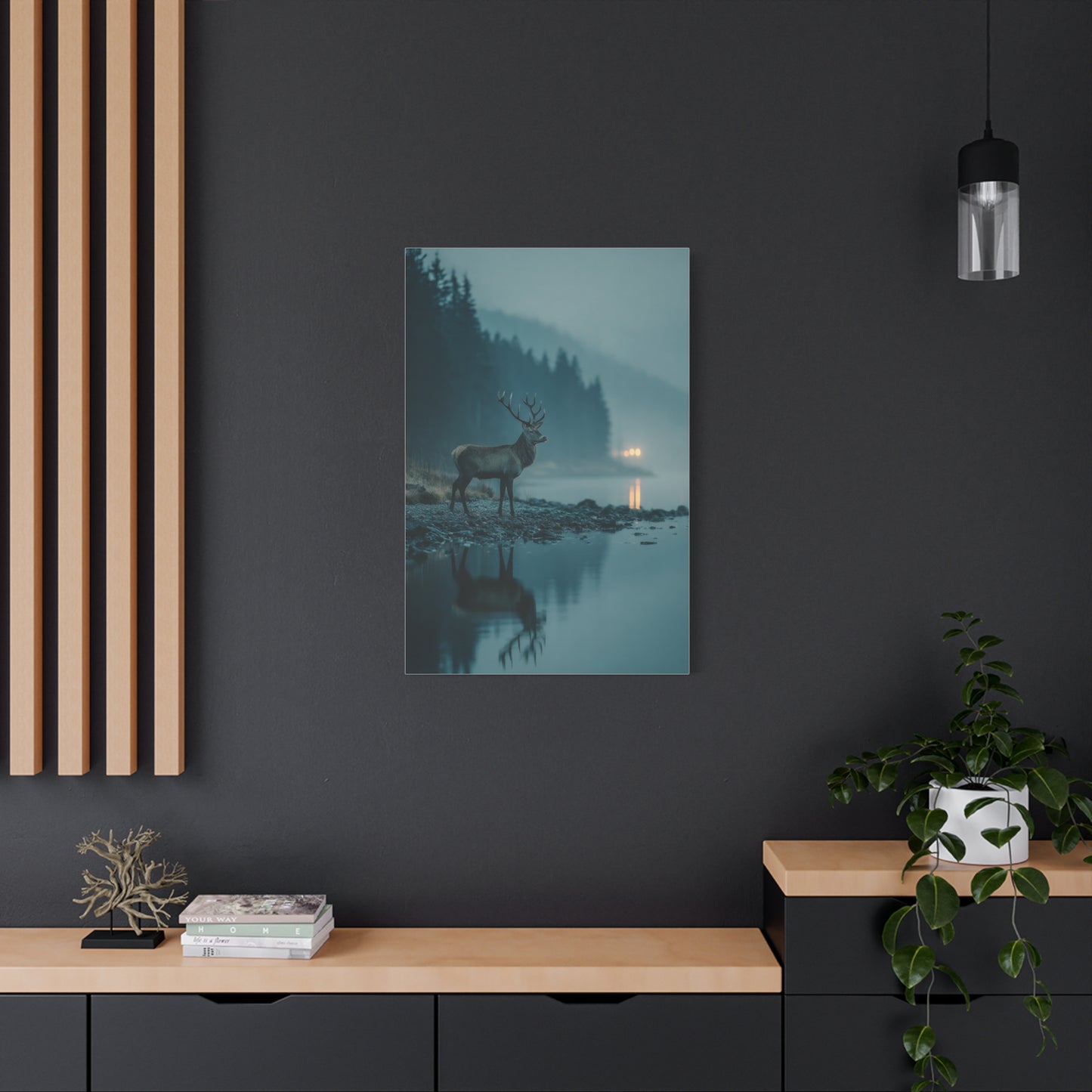 Blue Hour Lakeside Stag Reflection Wall Art & Canvas Print