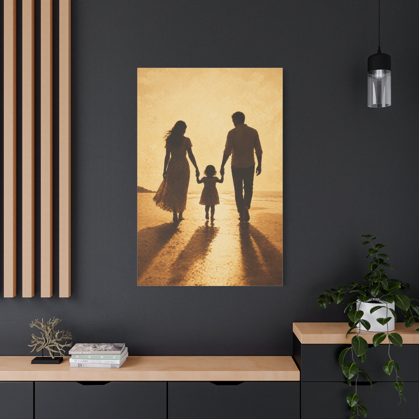 Golden Family Silhouette Sunset Wall Art & Canvas Print