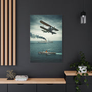 Vintage Biplane Over Open Sea Wall Art & Canvas Prints