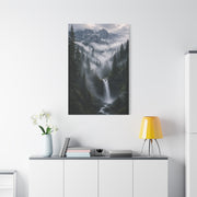 Fog-Filled Conifer Valley & Waterfall Wall Art & Canvas Print