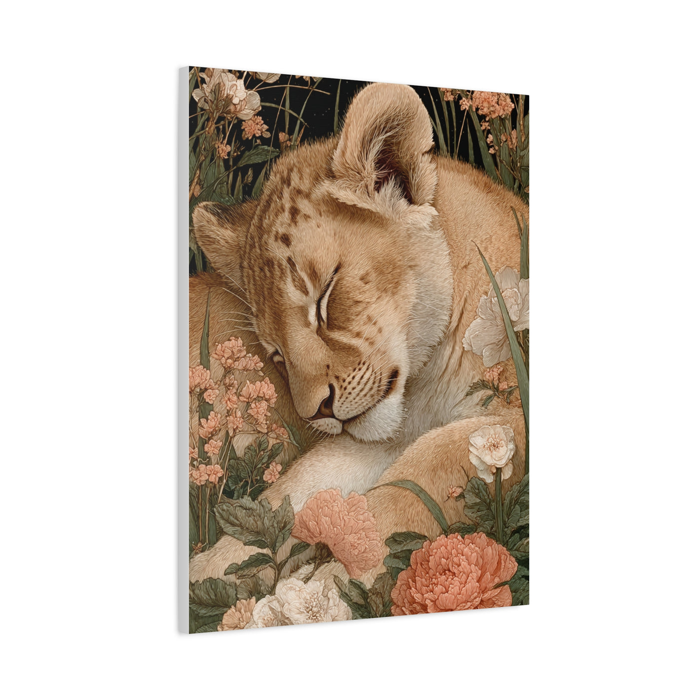 Lion Cub Floral Dream Portrait Wall Art & Canvas Print