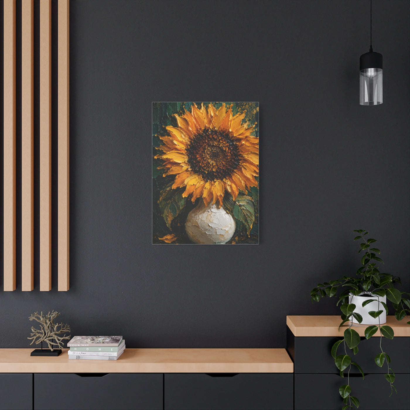 Luxury Impasto Sunflower Vase Painting Wall Art & Canvas Print