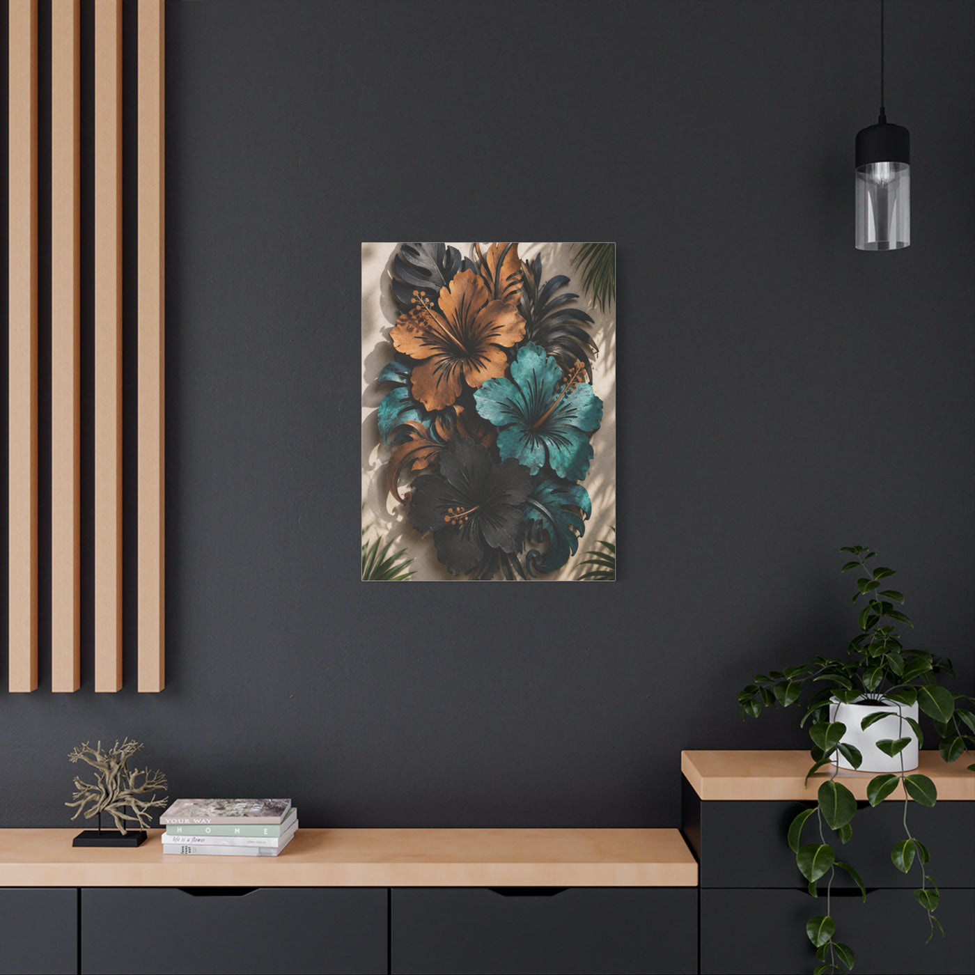 Metal Hibiscus Botanical Sculpture Tropical Wall Art & Canvas Print