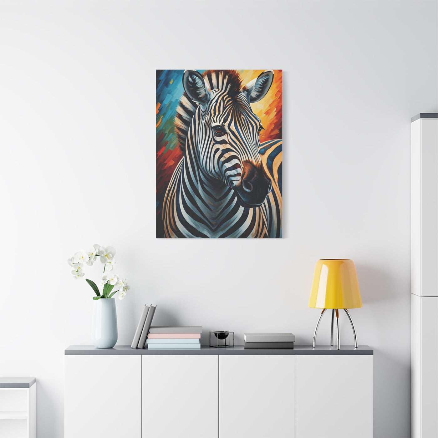 Vibrant Stripes Zebra Portrait Wall Art & Canvas Print