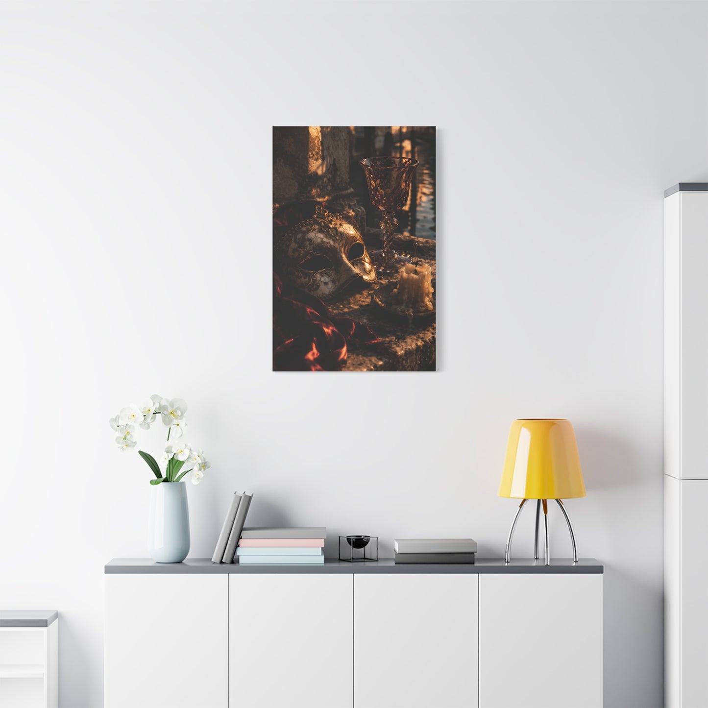 Venetian Mask Candlelight Still Life Wall Art & Canvas Print