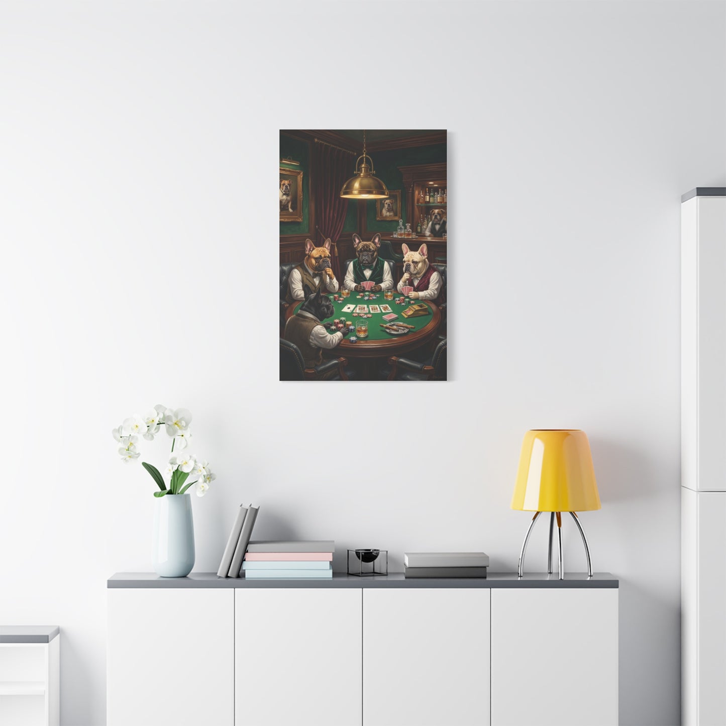 French Bulldog Private Bar Poker Scene Wall Art & Canvas Print