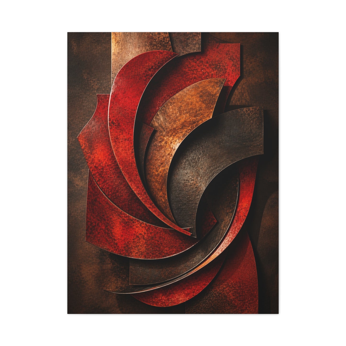 Sculptural Red Metal Wave Composition Wall Art & Canvas Print