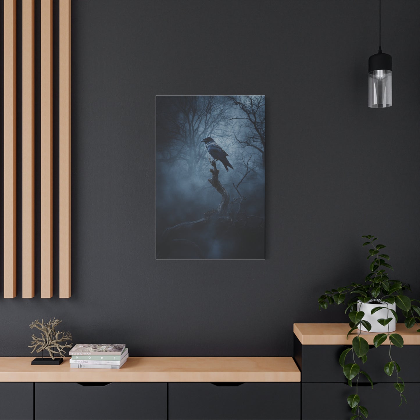Solitary Raven on Twisted Branch Wall Art & Canvas Print