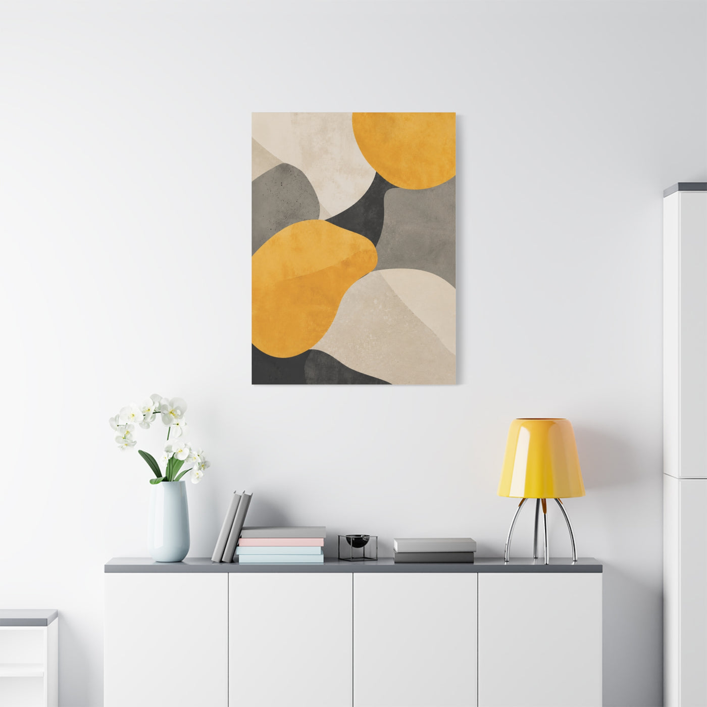 Pebble Form Mustard & Neutral Abstract Wall Art & Canvas Print