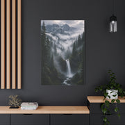 Fog-Filled Conifer Valley & Waterfall Wall Art & Canvas Print