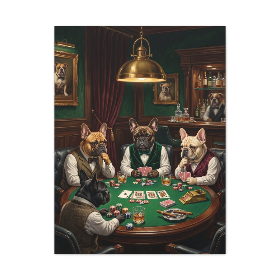 French Bulldog Private Bar Poker Scene Wall Art & Canvas Print