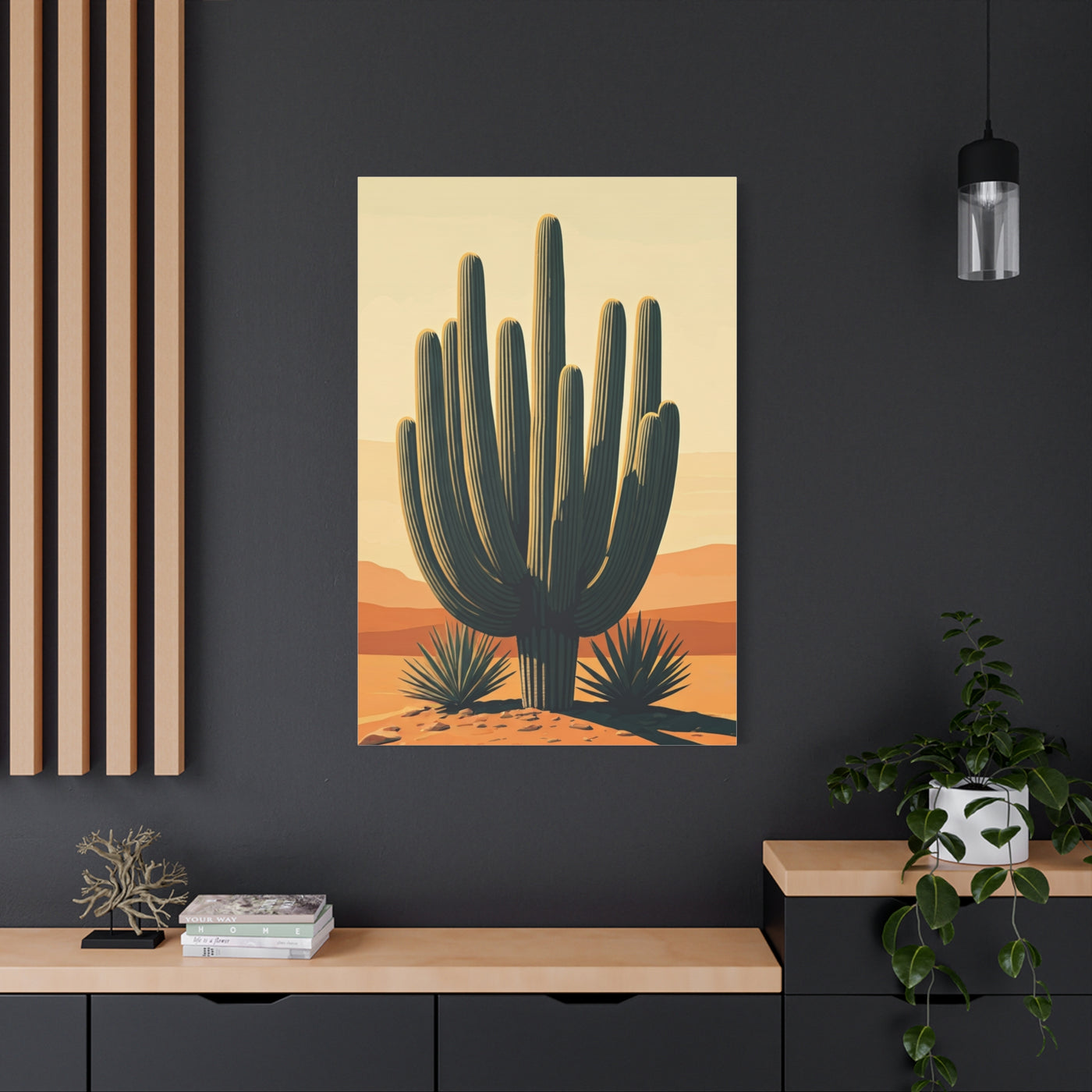 Golden Desert Saguaro Illustration Wall Art & Canvas Prints
