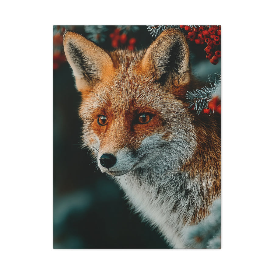 Winter Berry Fox Portrait Wall Art & Canvas Print
