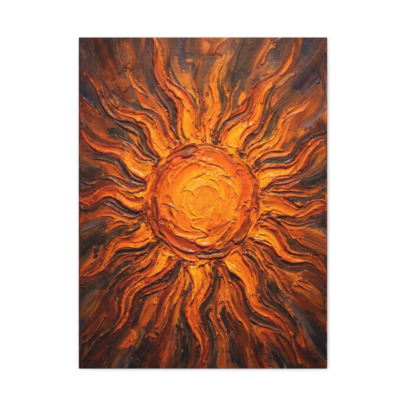 Fiery Impasto Sunburst Painting Wall Art & Canvas Print