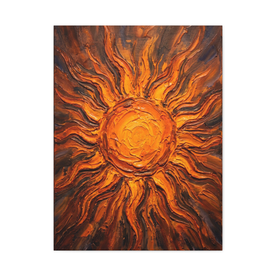 Fiery Impasto Sunburst Painting Wall Art & Canvas Print