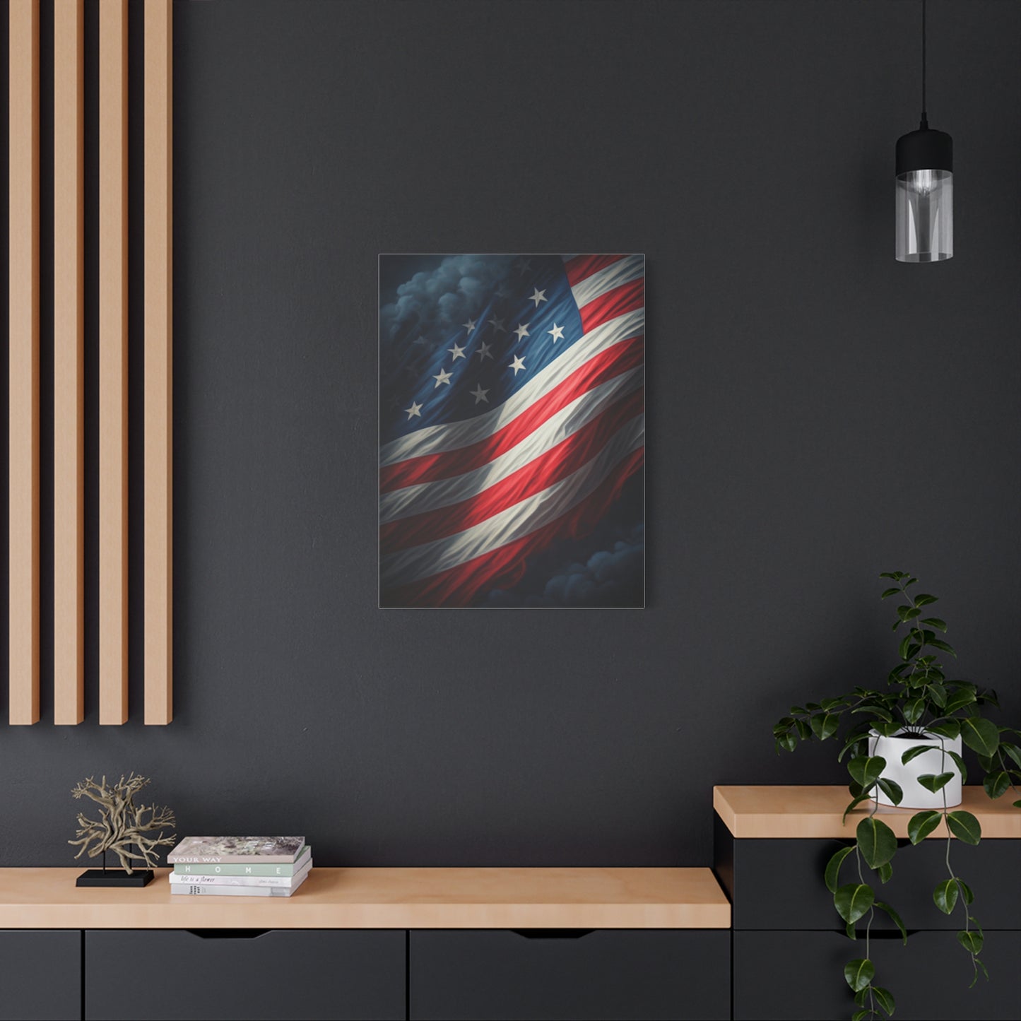 Stormlit American Flag Strength Wall Art & Canvas Prints