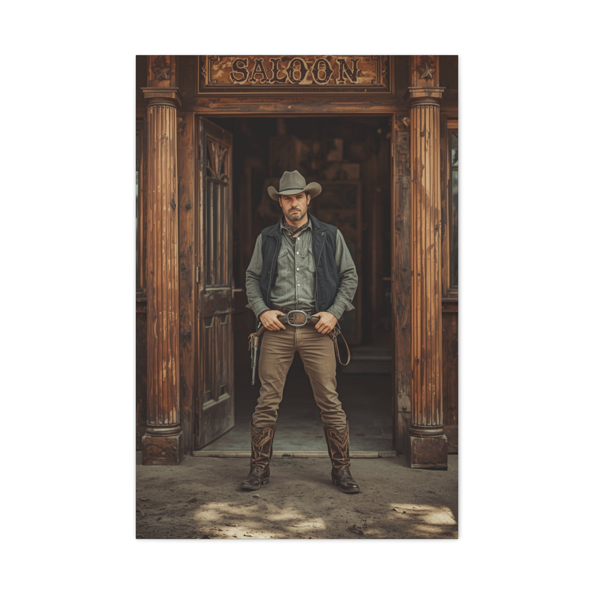 Gunslinger Outside the Saloon Wall Art & Canvas Print