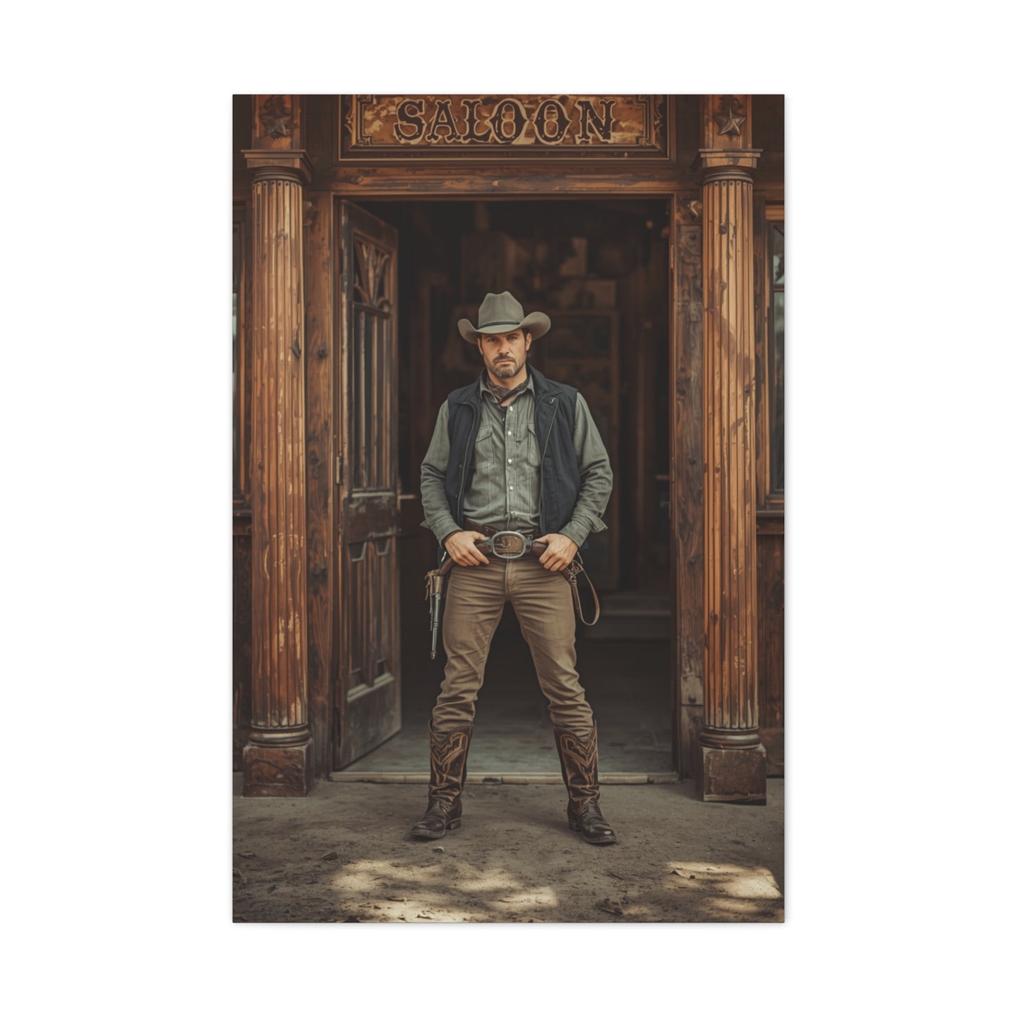 Gunslinger Outside the Saloon Wall Art & Canvas Print