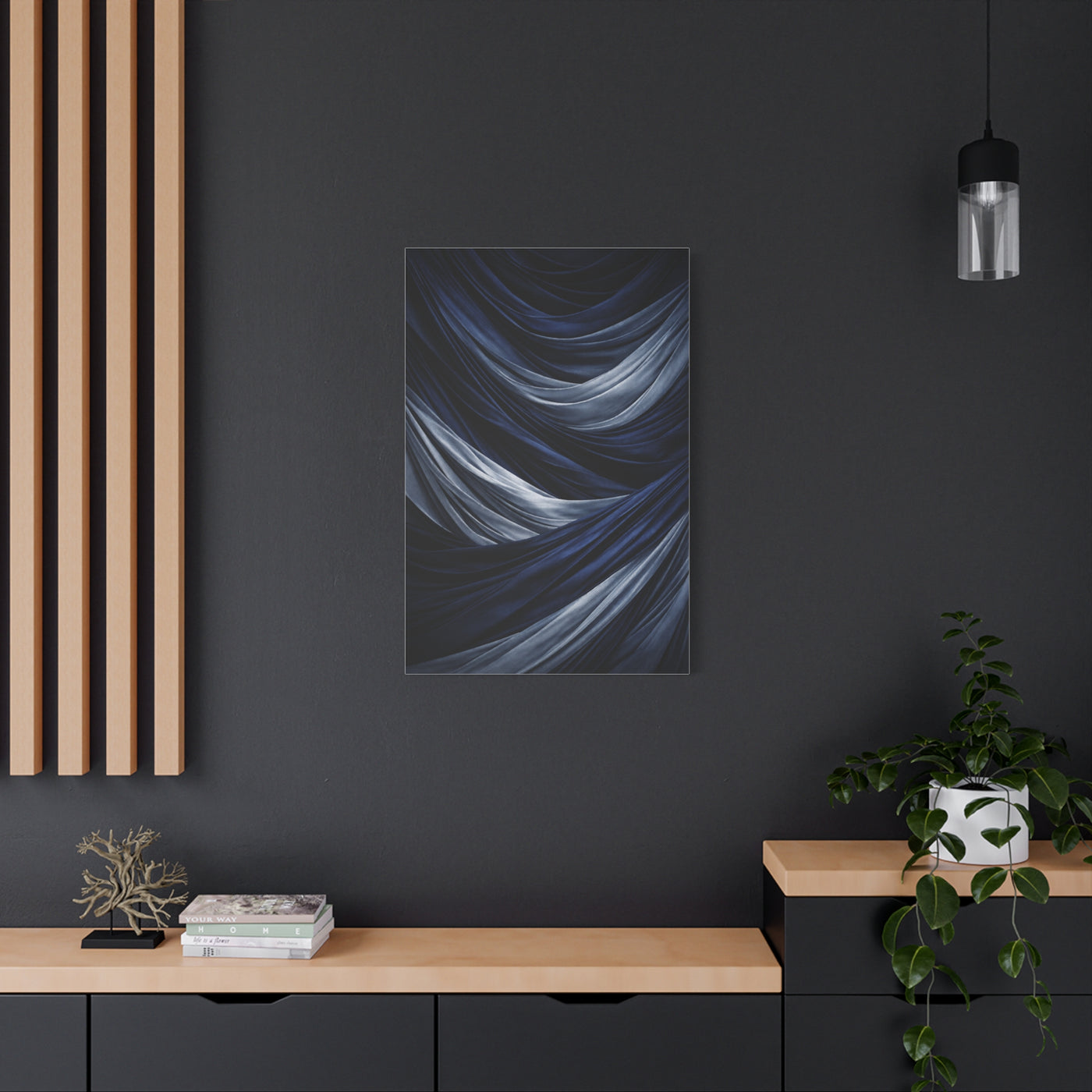 Draped Navy Textile Abstraction Wall Art & Canvas Print