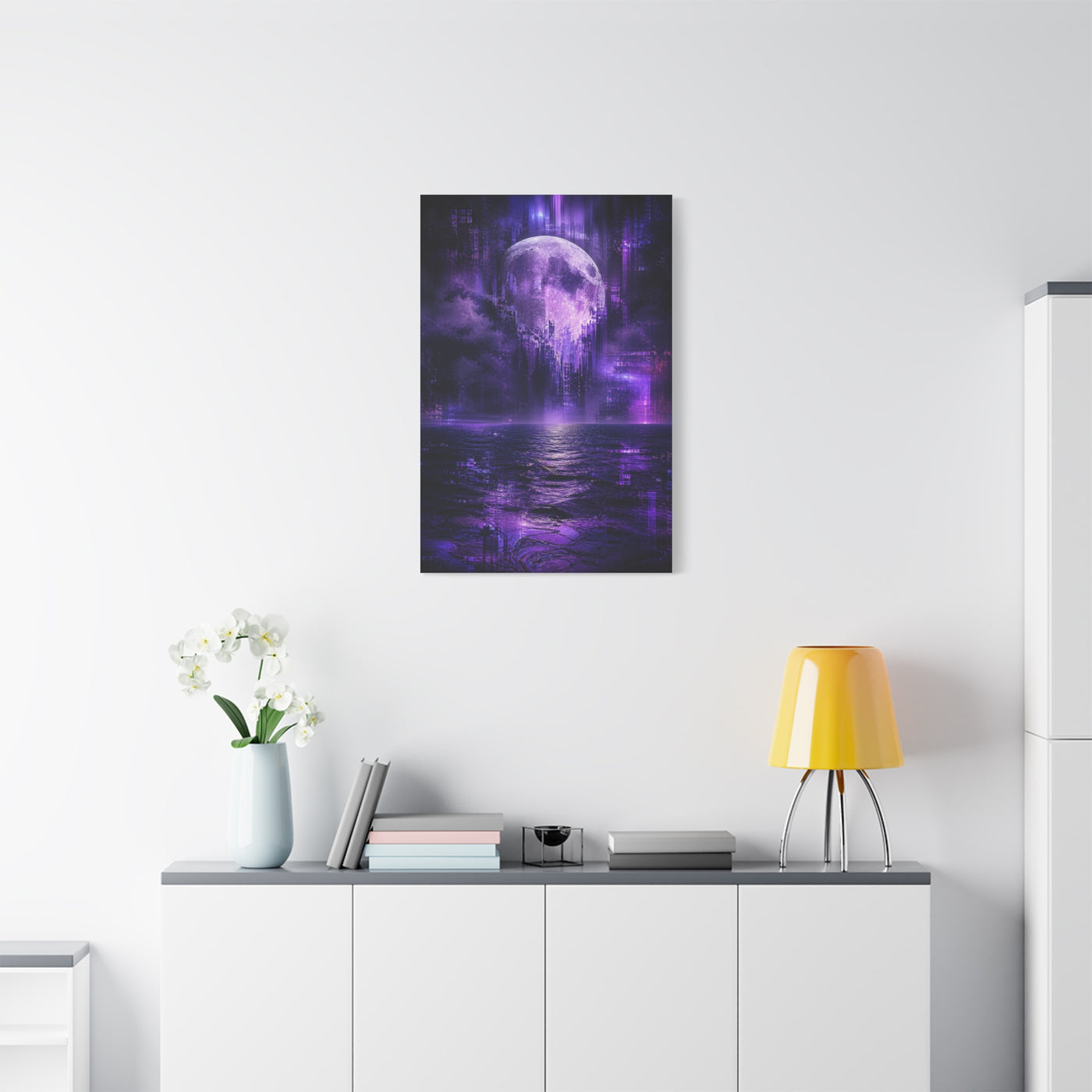 Surreal Violet Moon Glitchscape Wall Art & Canvas Print