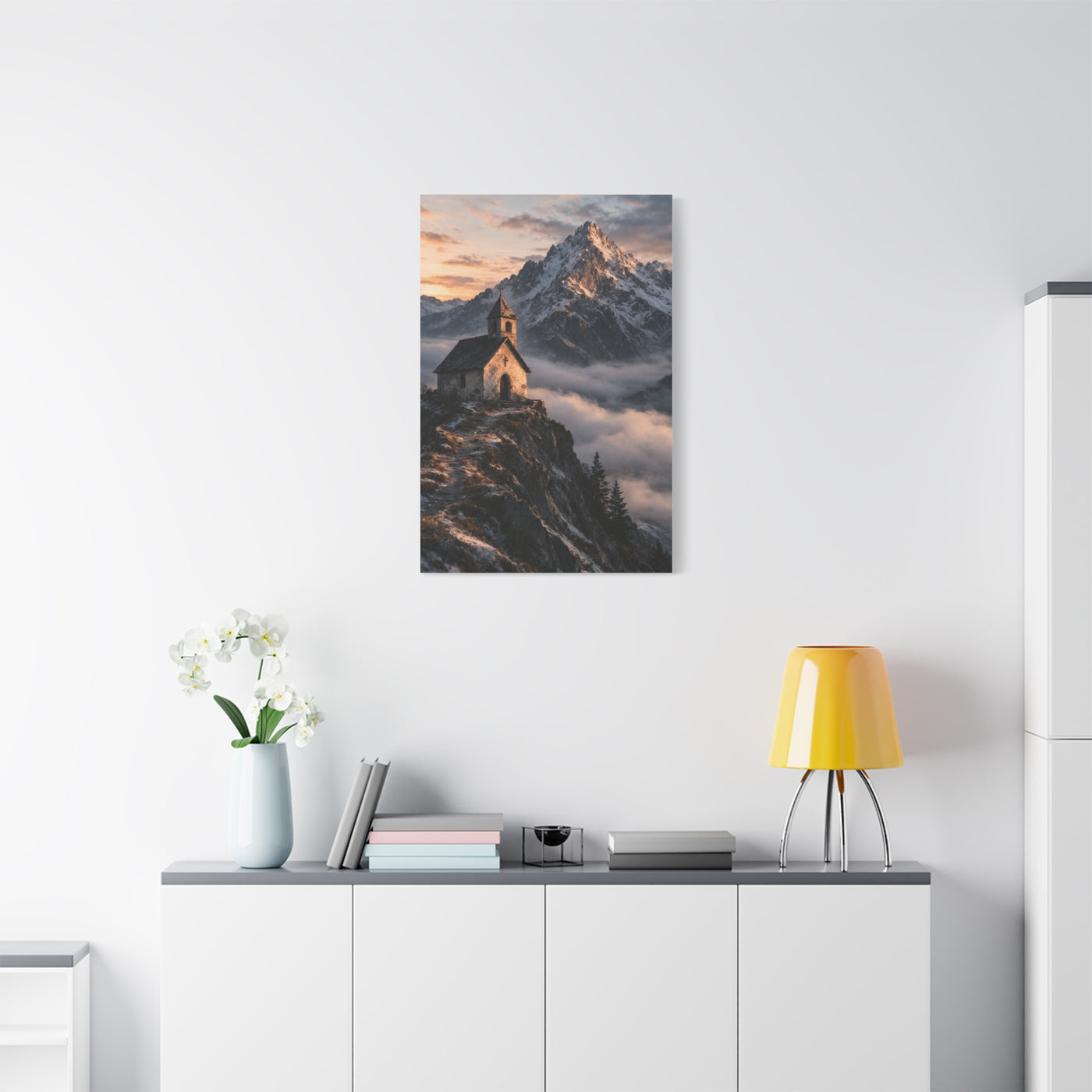 Lone Alpine Chapel Sunrise Wall Art & Canvas Print