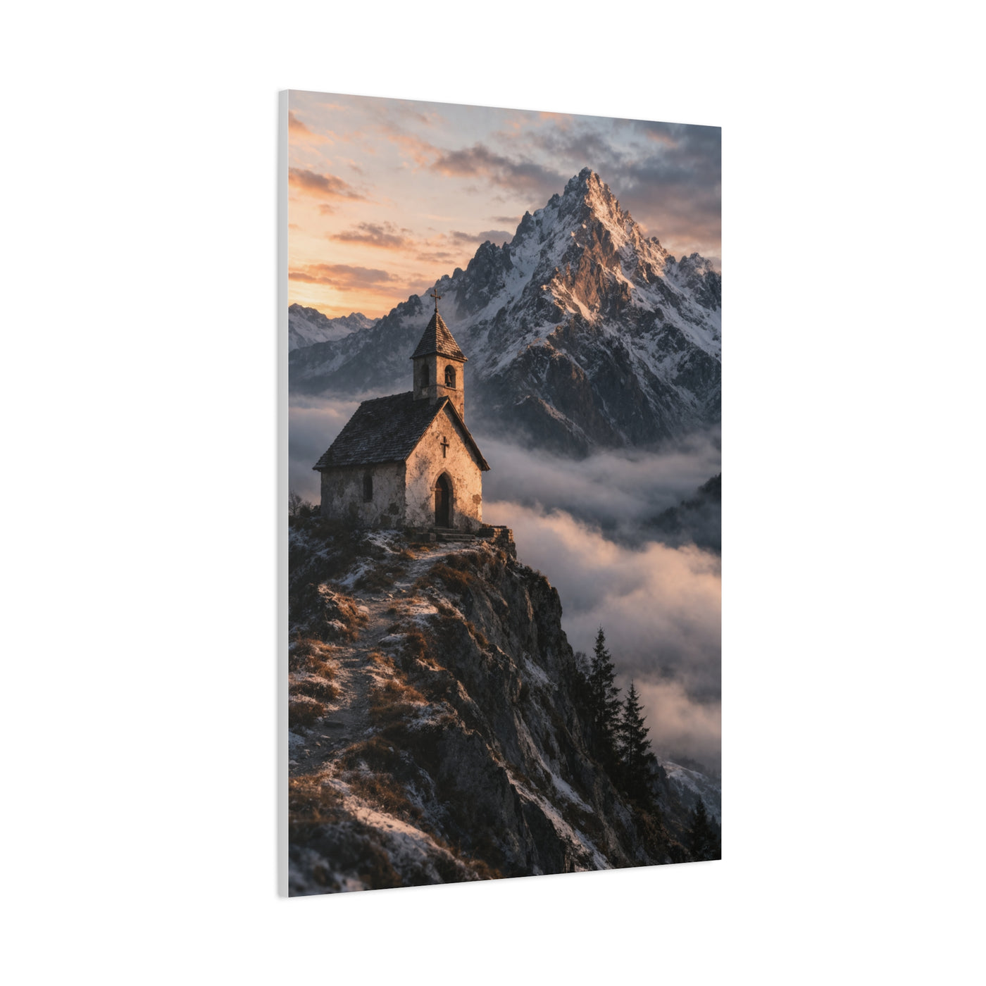 Lone Alpine Chapel Sunrise Wall Art & Canvas Print