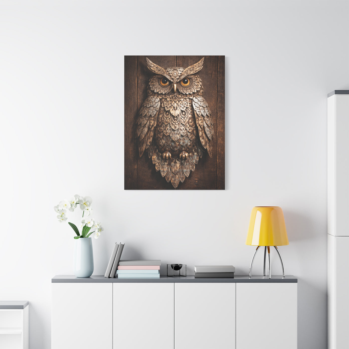 Rustic Metal Owl Sculpture Wall Art & Canvas Print