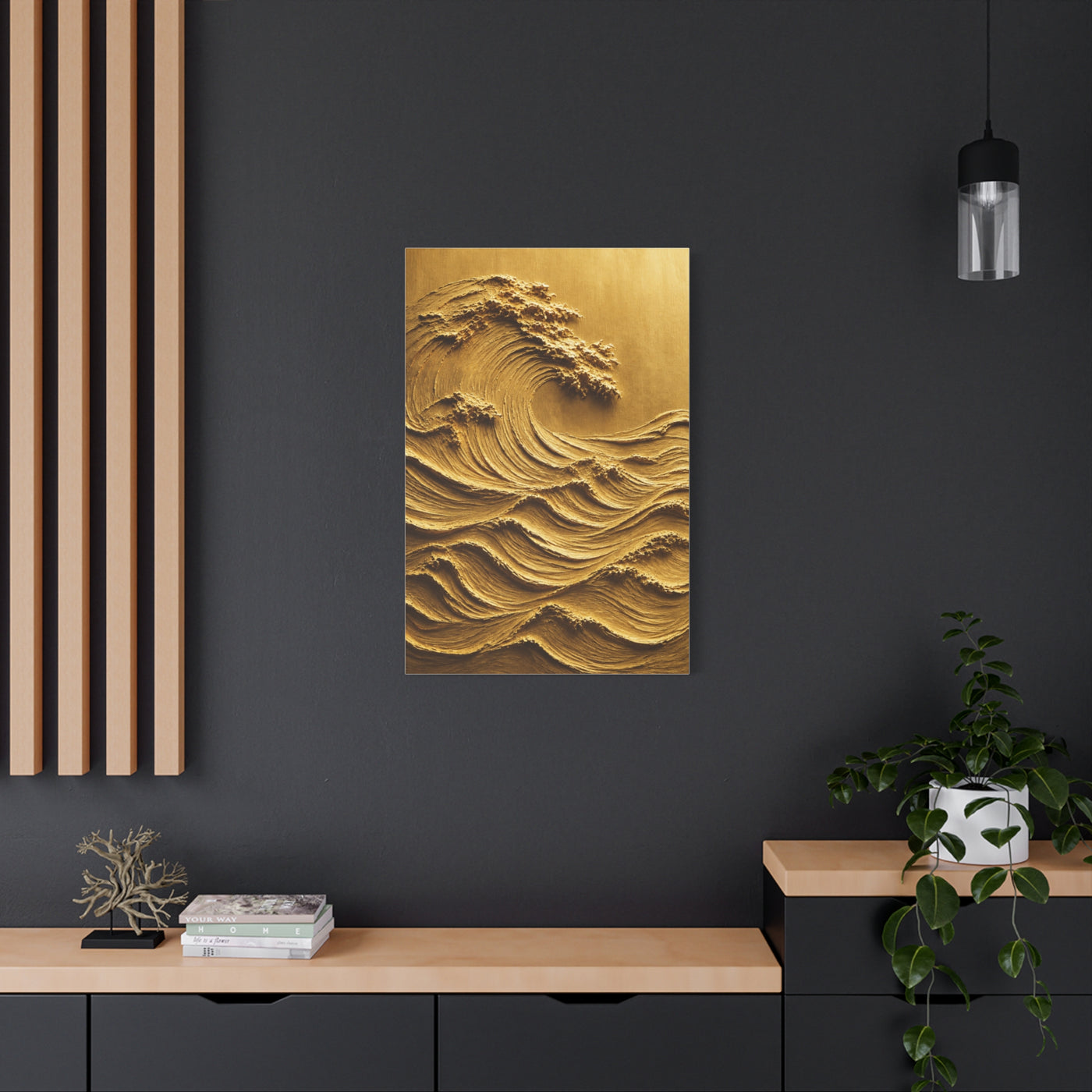 Golden Sculptural Wave Relief Wall Art & Canvas Print
