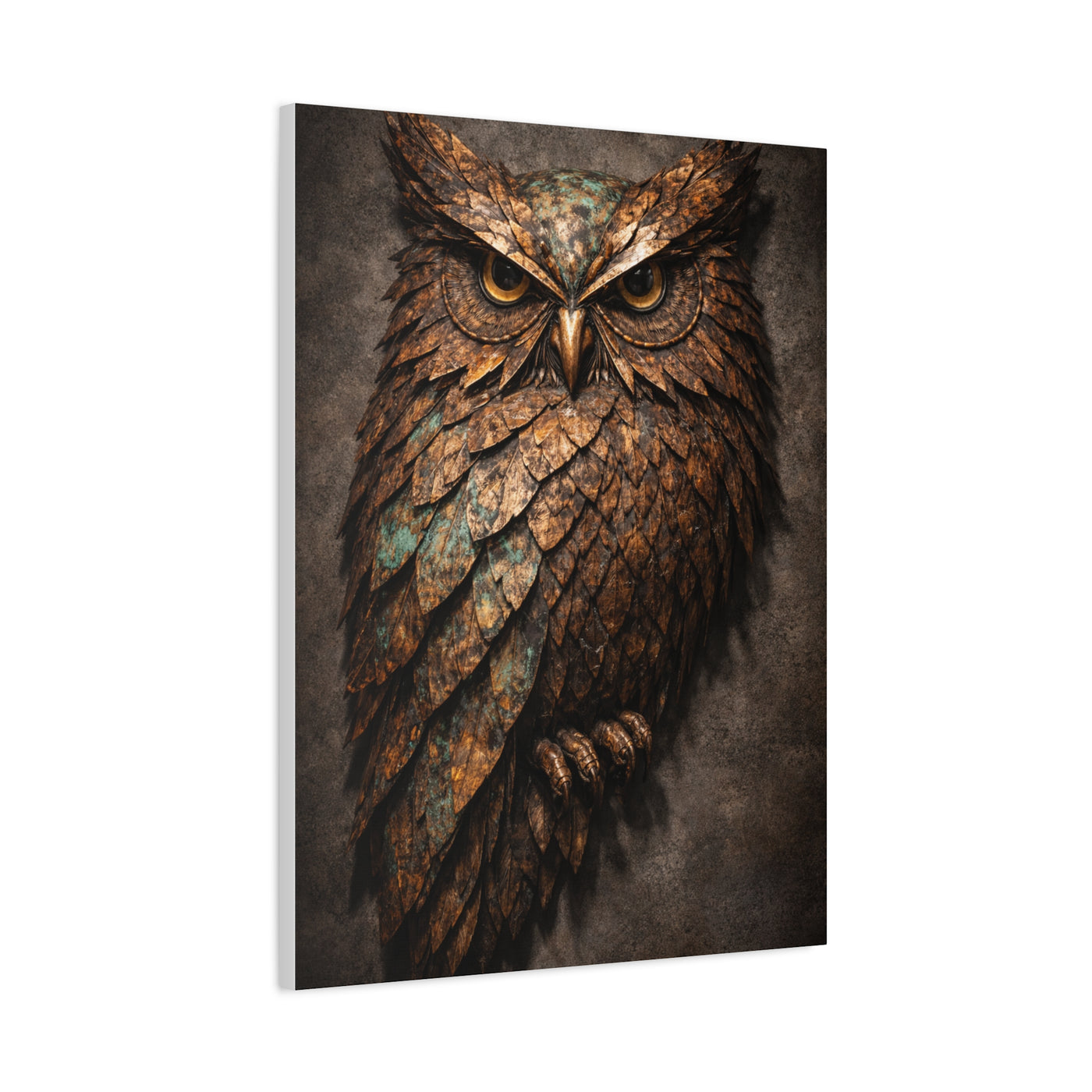 Rustic Metal Feather Owl Sculpture Wall Art & Canvas Print