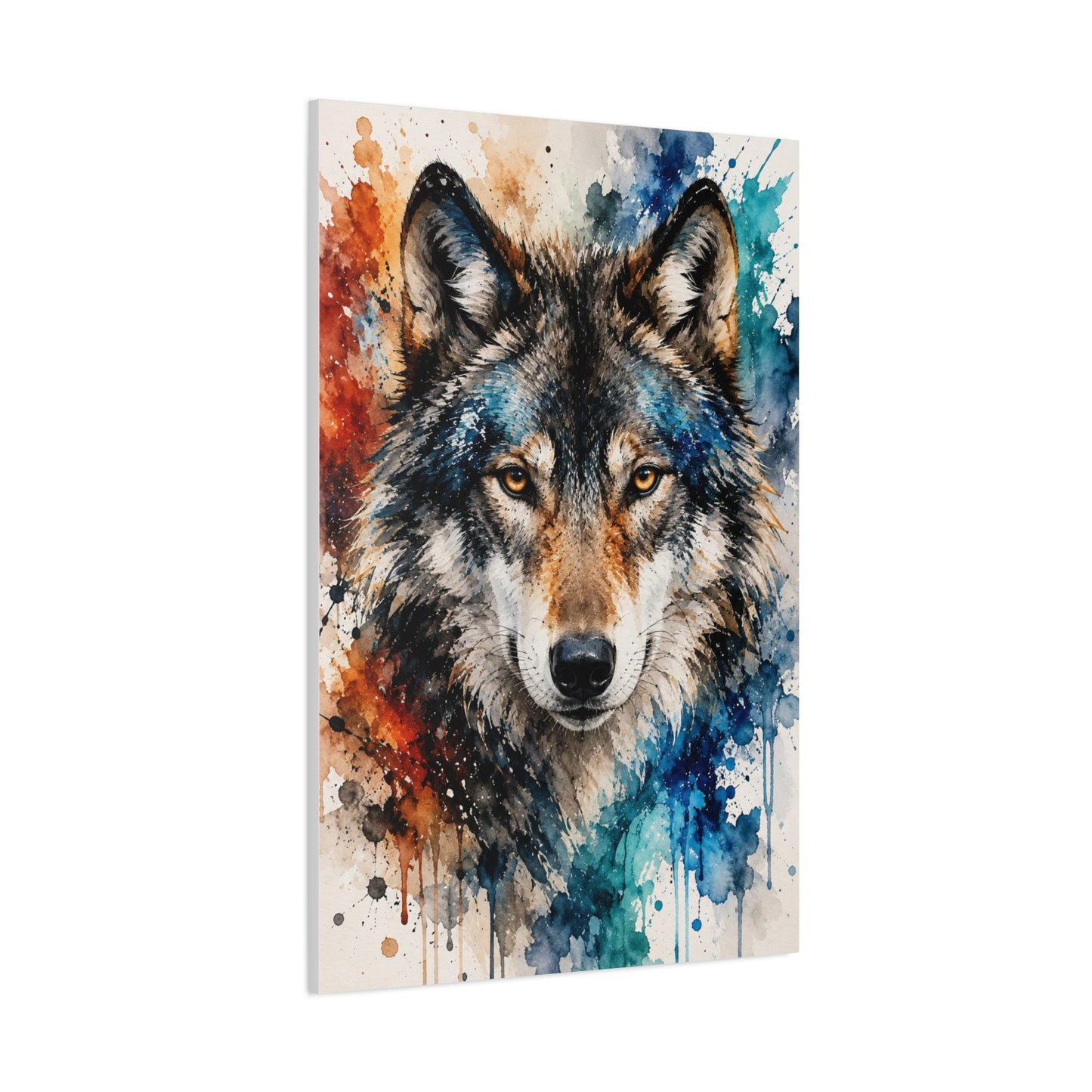 Watercolor Splash Wolf Expression Portrait Wall Art & Canvas Print