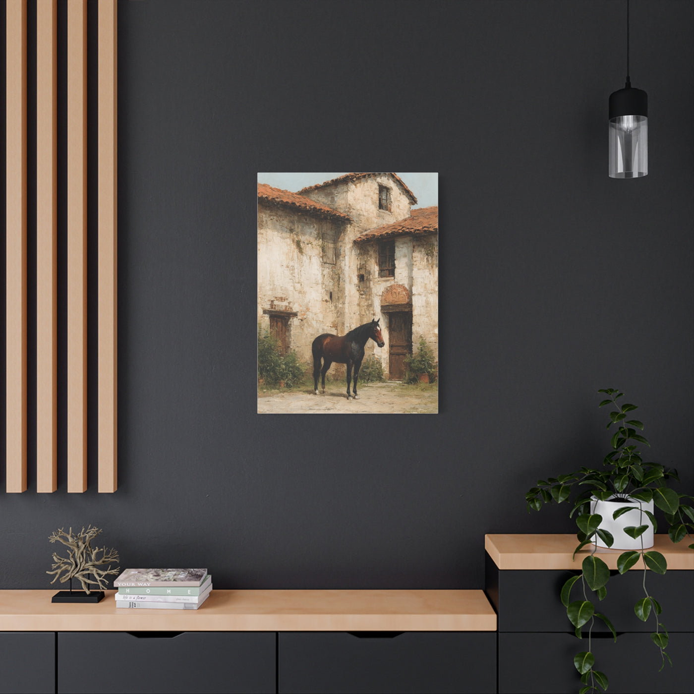 Rustic Courtyard Horse Scene Wall Art & Canvas Print