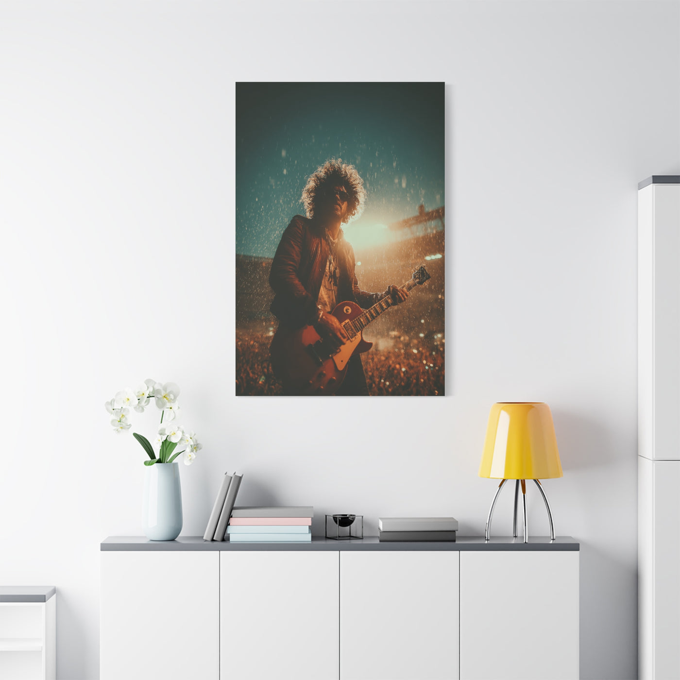 Rain Soaked Rock Guitar Performance Wall Art & Canvas Print
