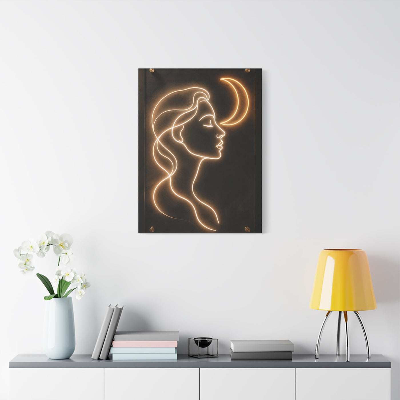Neon Crescent Muse Line Art Wall Art & Canvas Print