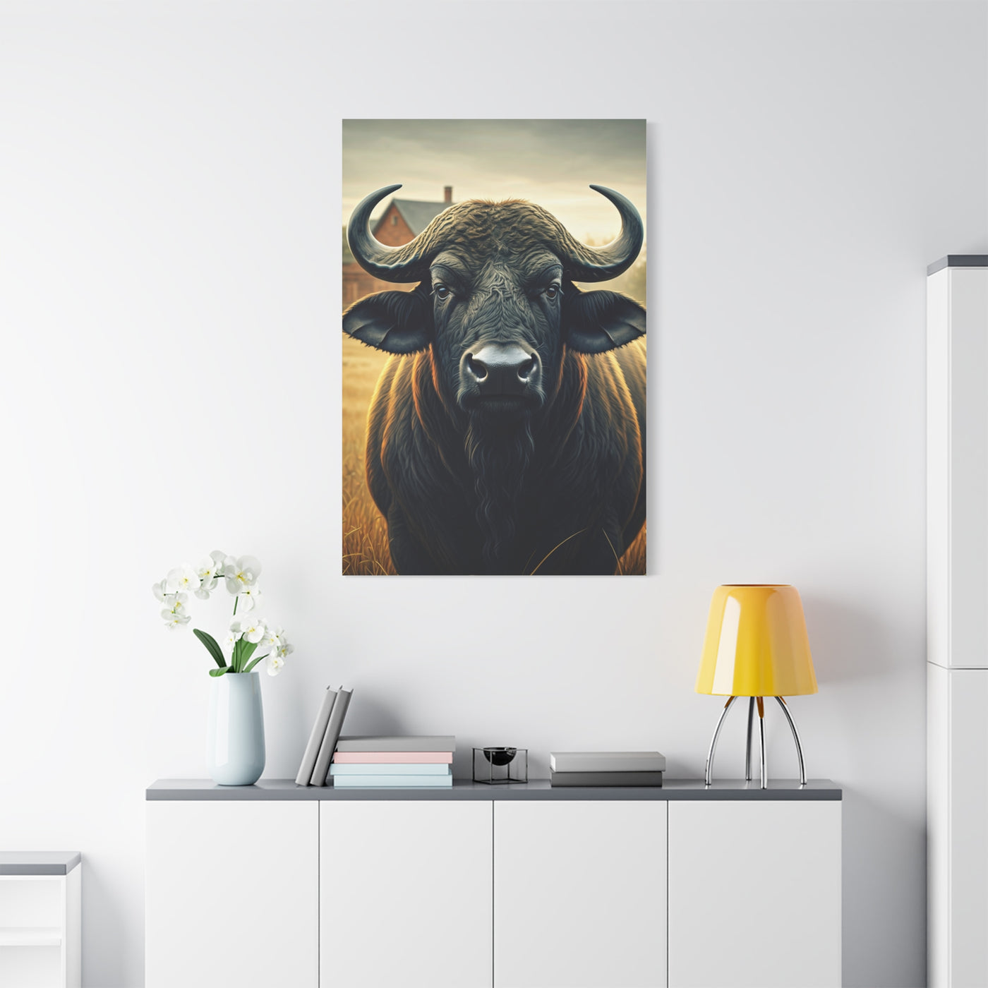 Symmetrical Cape Buffalo Portrait with Massive Curved Horns Wall Art & Canvas Print
