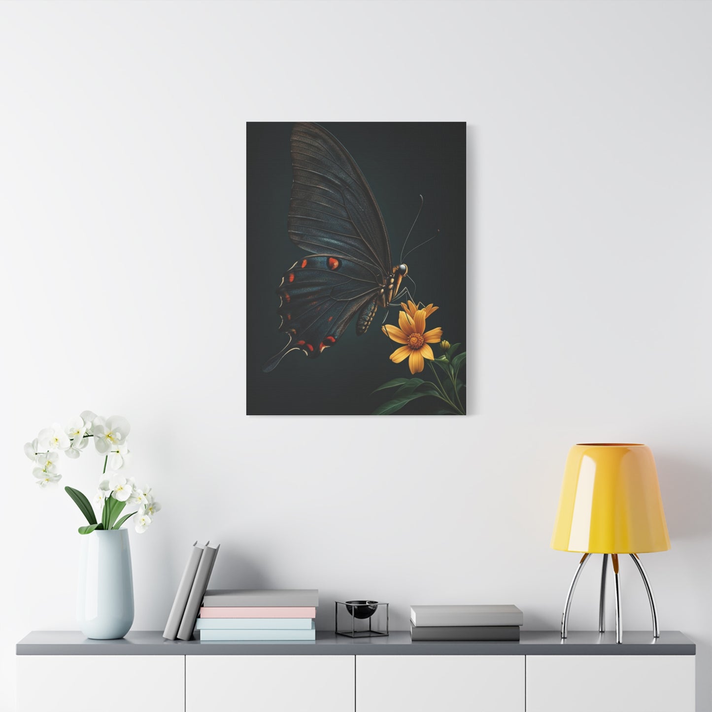 Midnight Black Butterfly On Wildflower Wall Art & Canvas Prints