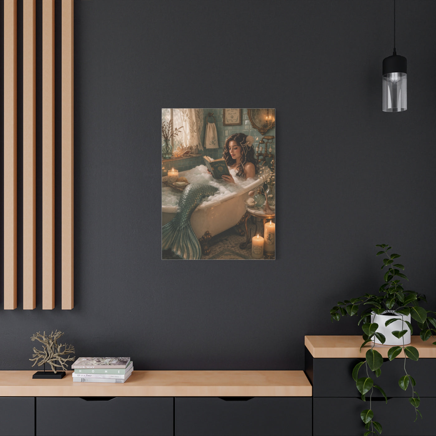 Vintage Bath Mermaid Reading Wall Art & Canvas Print
