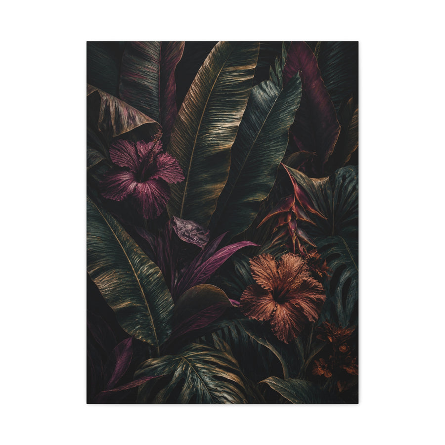 Dark Botanical Hibiscus Jungle Tropical Wall Art & Canvas Print
