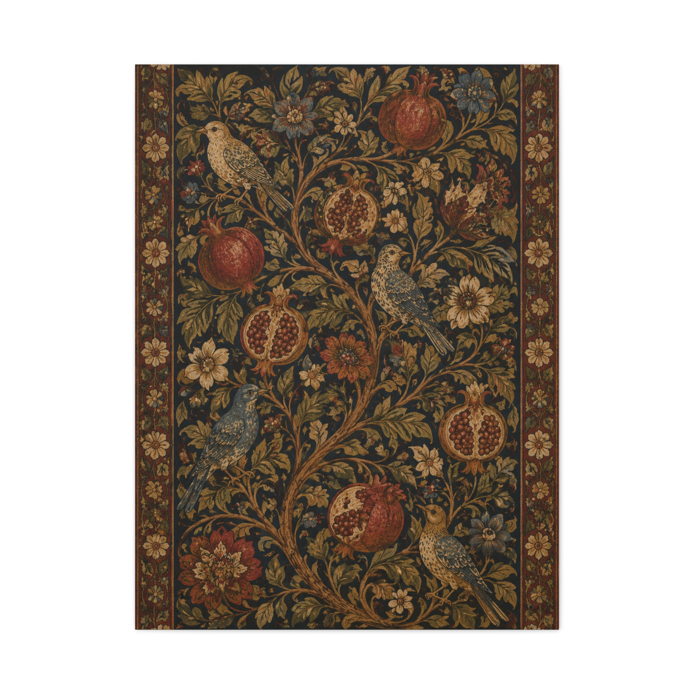 Dark Botanical Pomegranate Heritage Textile Wall Art & Canvas Print