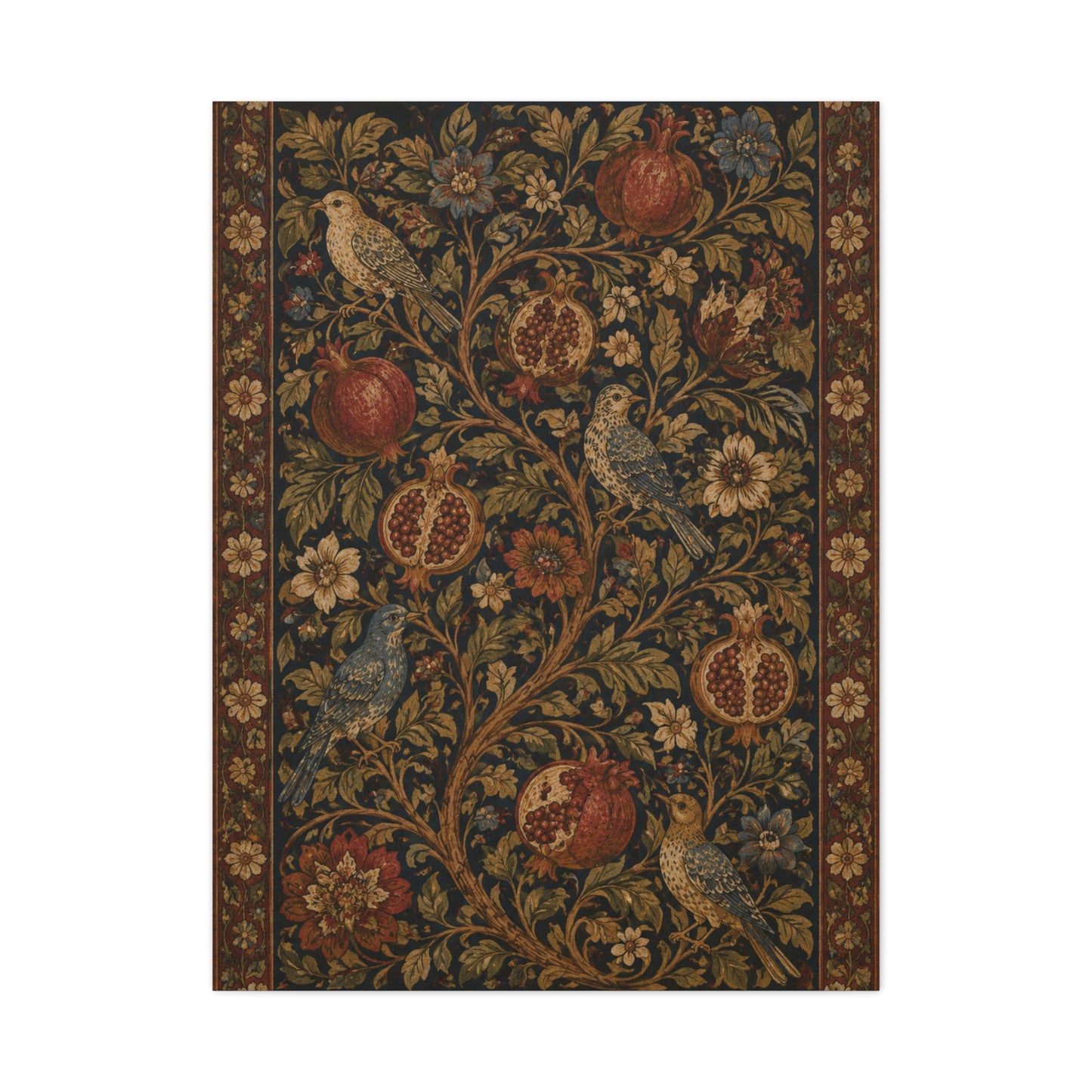 Dark Botanical Pomegranate Heritage Textile Wall Art & Canvas Print