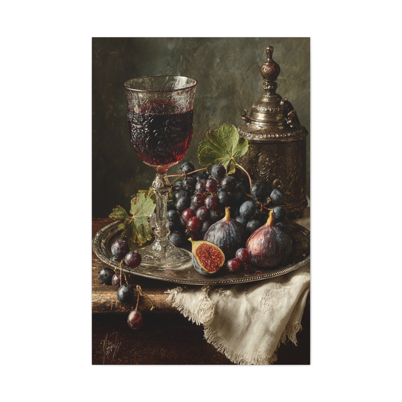Old Master Fig and Wine Still Life Wall Art & Canvas Print