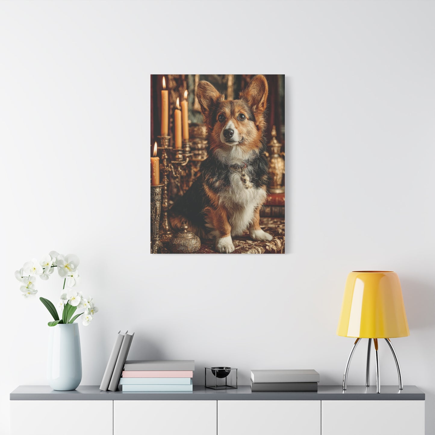 Candlelit Royal Corgi Portrait Wall Art & Canvas Print