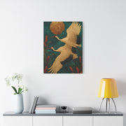 Golden Moon & Green Sky Crane Flight Wall Art & Canvas Print