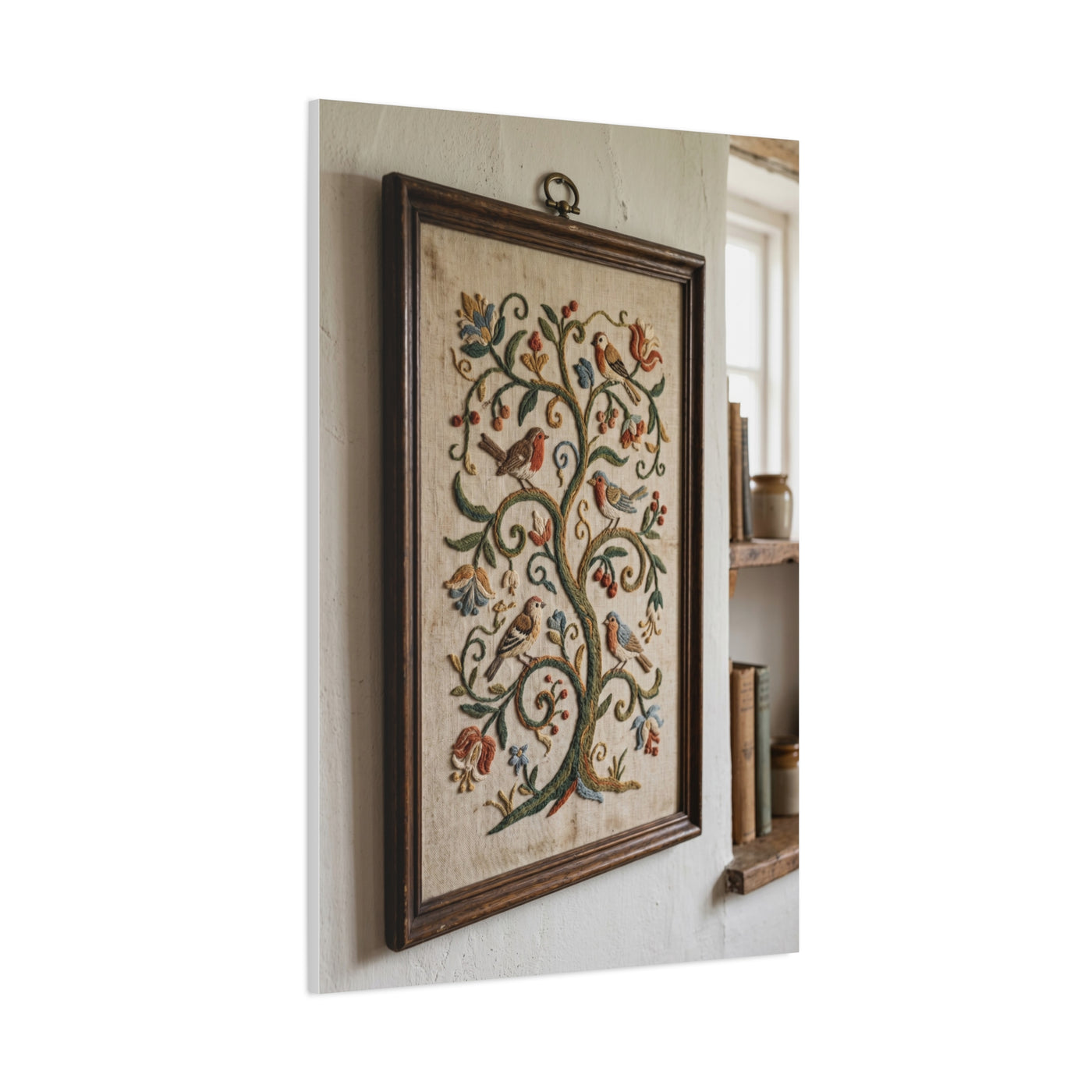 Framed Folk Tree Embroidery Study Wall Art & Canvas Print